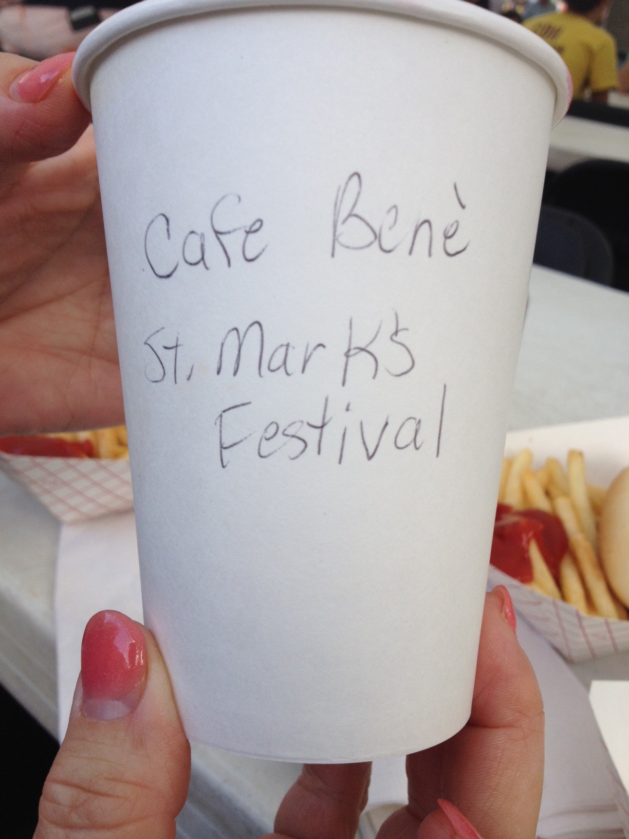 Photo showing a delicious cup of hot, decaf coffee at the fair